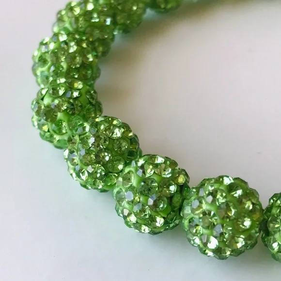 Rustic Cuff Emerson Lime Green Crystal Silver Bead Stretch Bracelet